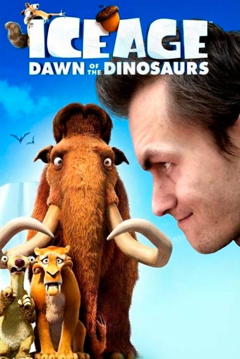 Обложка игры "Ice Age: Dawn of the Dinosaurs" с лицом...